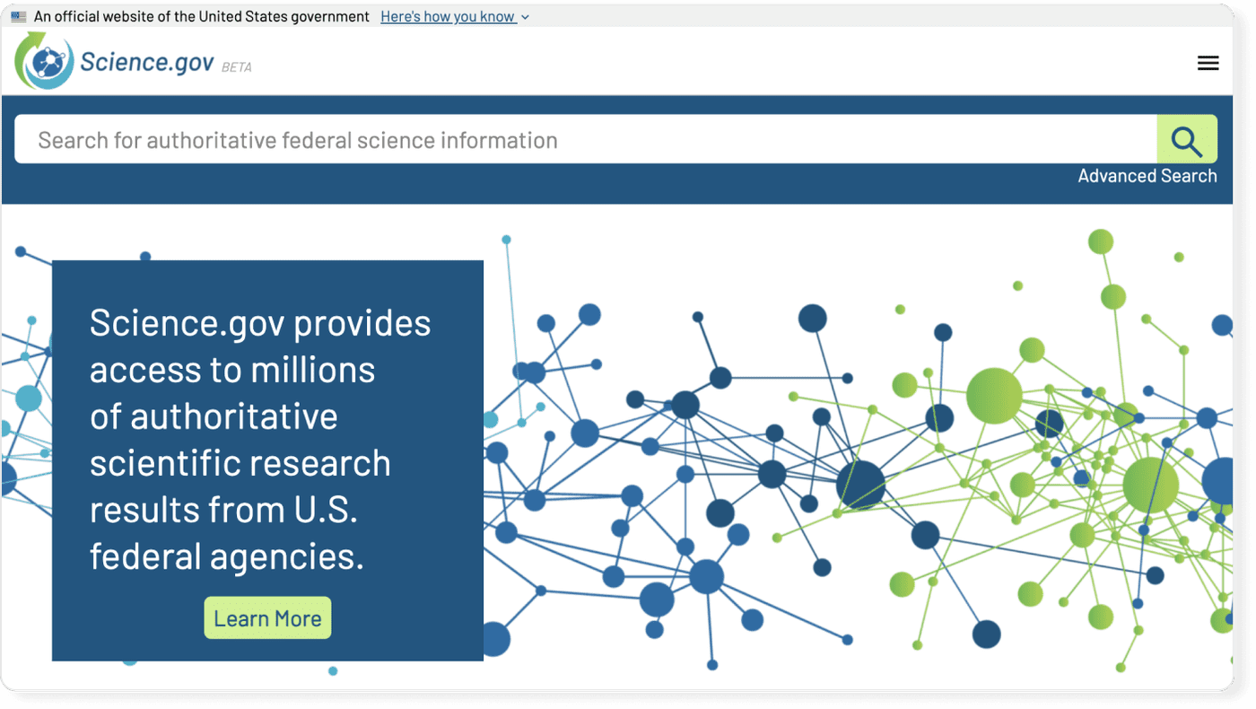 Search interface of Science.gov